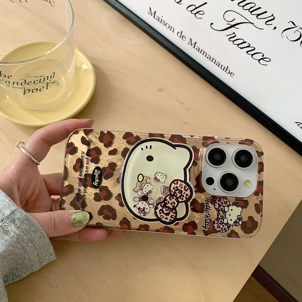 Leopard Kitty Removable Grip Phone Case with Lustre Lining