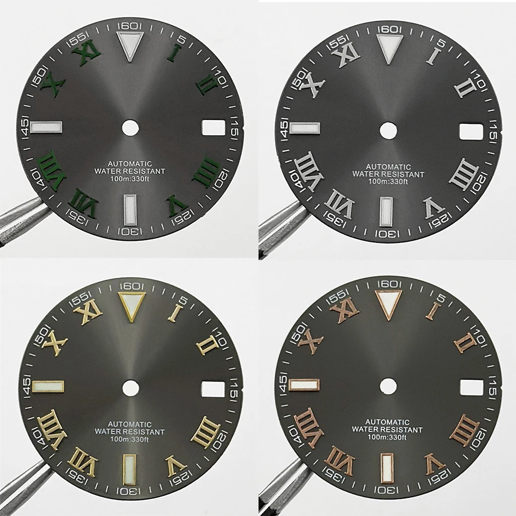 Watch Dial Accessories Watch Face Accessories NH35 29mm Roman Numeral Watch Dial Green Luminous For NH35A 4R35 Movement Replacement Watch Parts