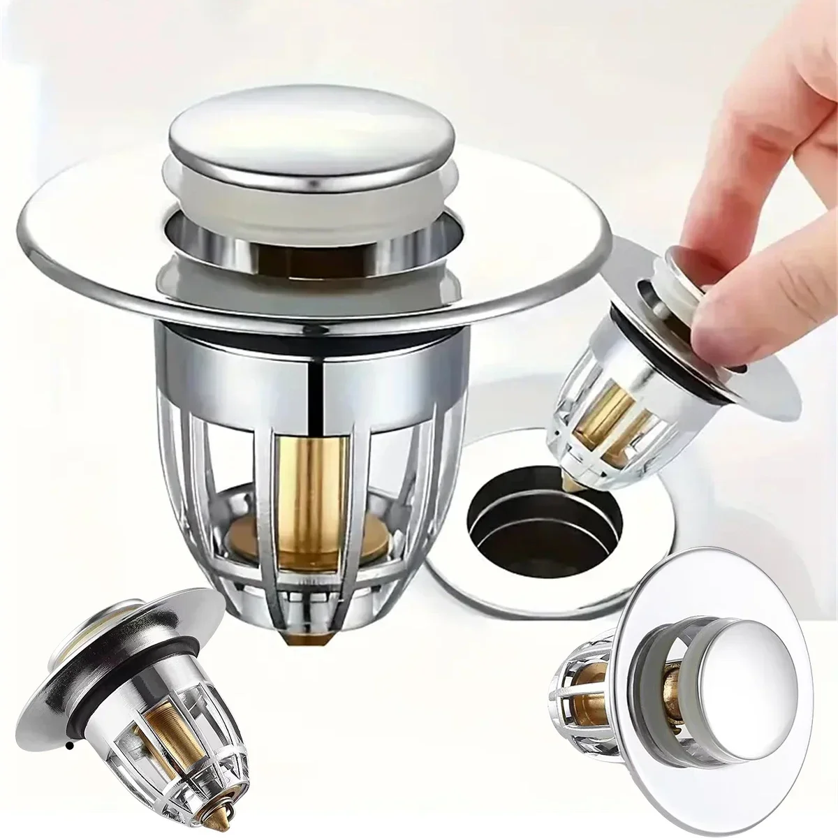 Sink Filter Universal Rebound Drain Plug with Hair Catcher Basin Pop-up Bathroom Sink Stopper Easy Push
