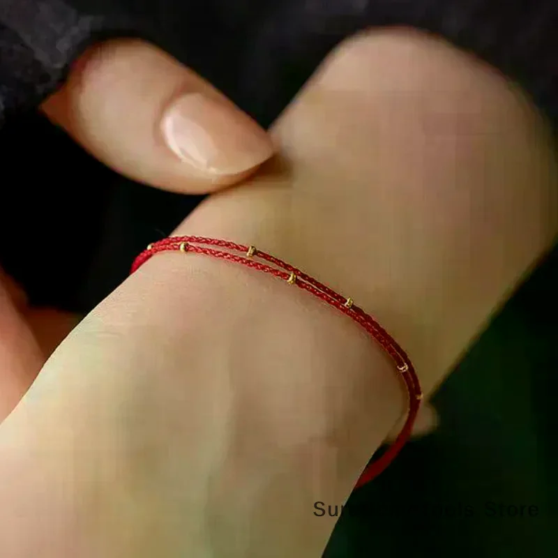 Handmade Red Rope Bead Bracelet Adjustable Lucky Transfer Beads Simple Style Friendship Jewelry Gift Women Men