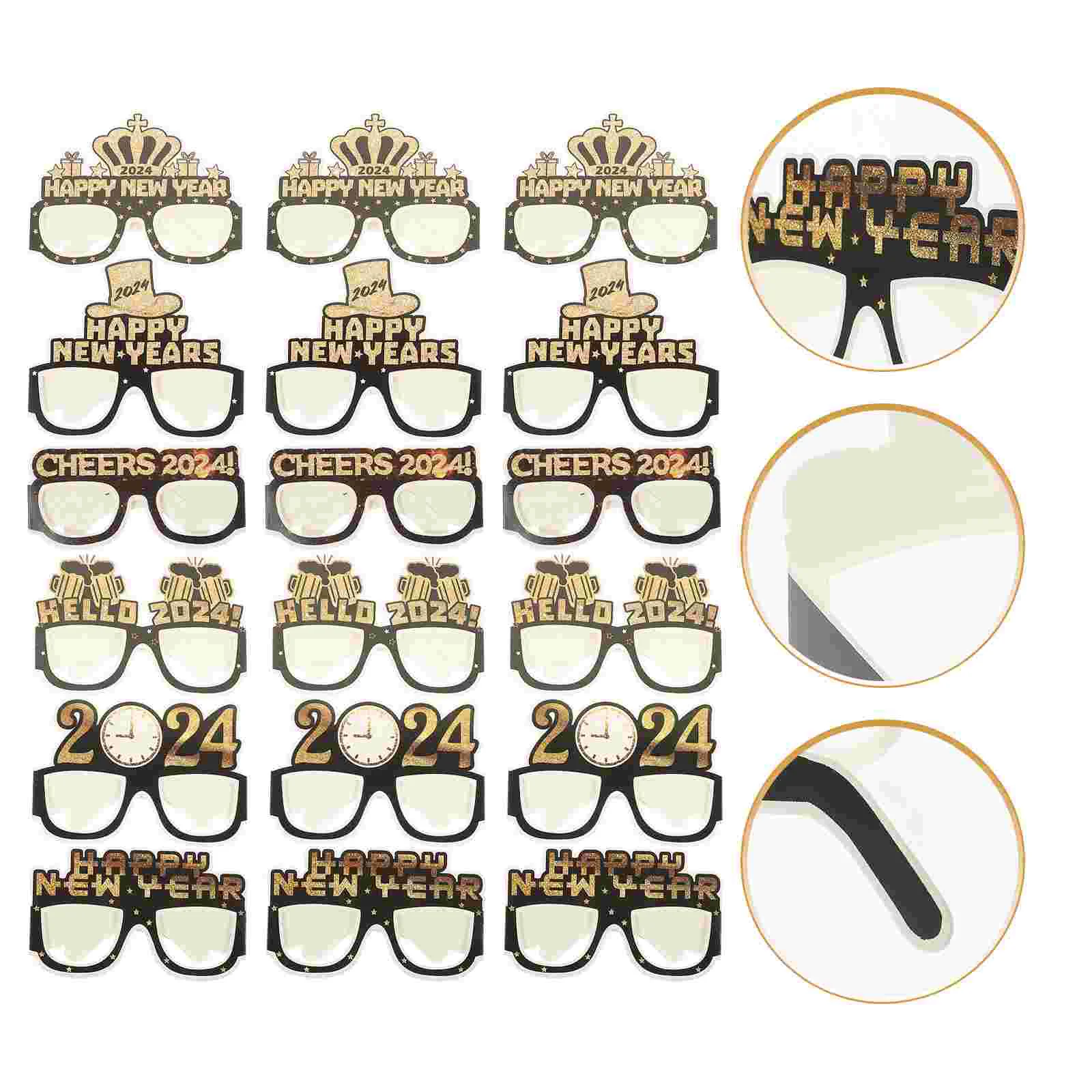 

18 Pcs New Year Glasses Frames Party Supplies Flash Funny Photo Prop Paper 2024 Accessory Child Gifts