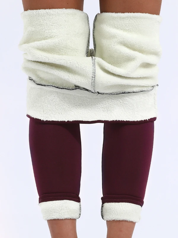 Winter Thermal Leggings Womens Solid Color Thick Pants Warm High Waist Solid Color Outdoors Casual Classic Leggings