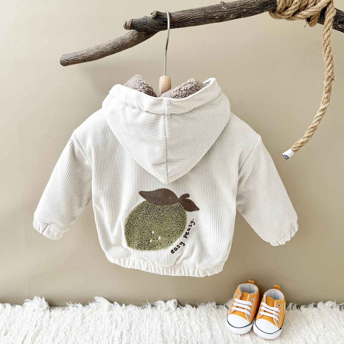 Winter Baby Girls Boys Clothes Thick Fleece Hoodie Infant Fruit Embroidery Tops Long Sleeves Children Cotton Jacket kids jackets winter cotton coat