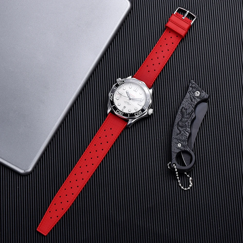 TONJETT Hochwertiges tropisches Uhrenarmband aus FKM-Gummi mit Schnellverschluss, Fluorkautschuk, tropisches Uhrenarmband, 18 mm, 19 mm, 20 mm, 21 mm, 22 mm, 23 mm, 24 mm – Detail 1