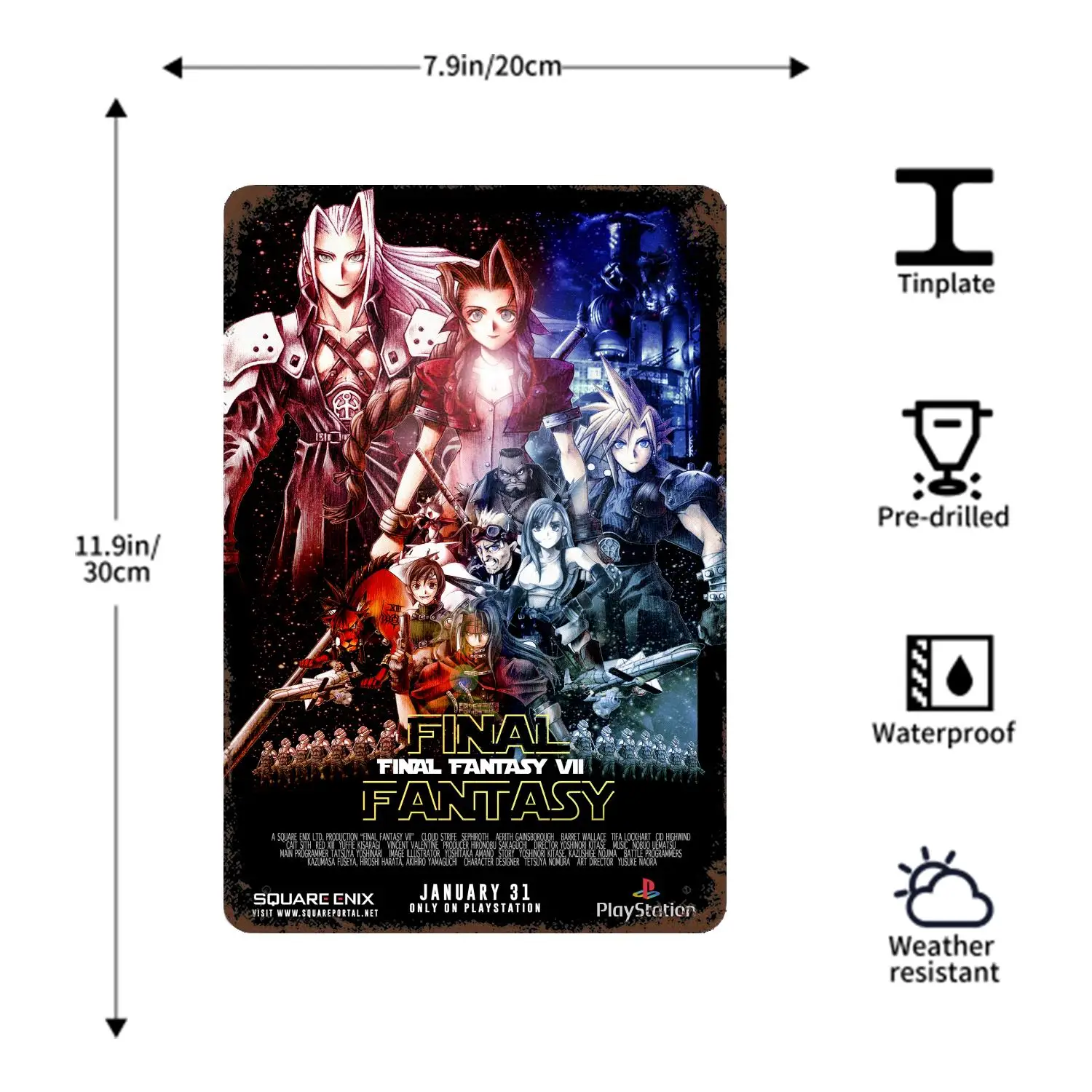 Final Fantasy VII XIV Remake Game Poster Vintage Tin Sign Metal Sign Decorative Plaque for Pub Bar Man Cave Club Wall Decoration