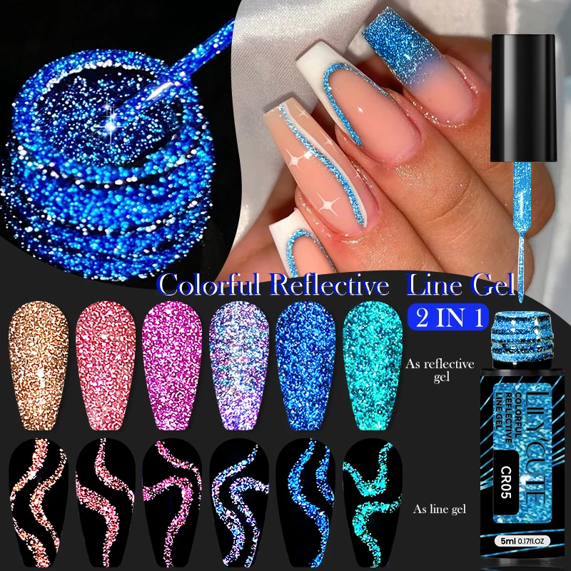Lilycute 5Ml Blu Riflettente Glitter Liner Gel Polish Semi Permanente Francese Nail Art Linee Scintillanti Pittura Gel Smalto Per Unghie