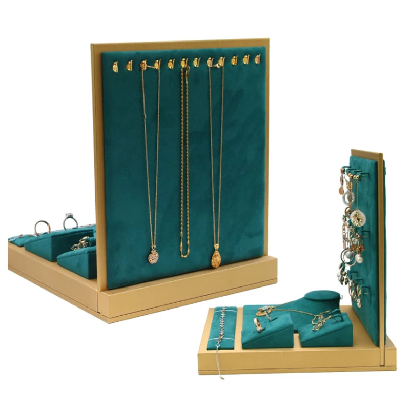 Necklace Bracelet Ring For Counter Gold Green Set Jewelry Display Jewelry Earring Holder Ornament Display Stand Green Microfiber