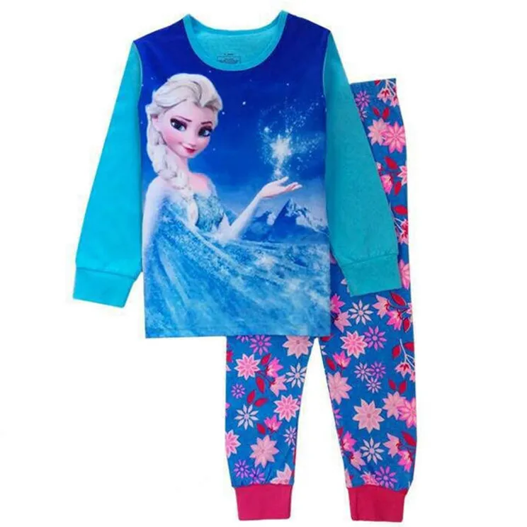 2pcs/set Frozen Anna Elsa Pajamas Sets Disney Cartoon Baby Girls Boys Clothes Pijamas Cartoon Long Sleeve Tshirt+Pants pajama sets cheap