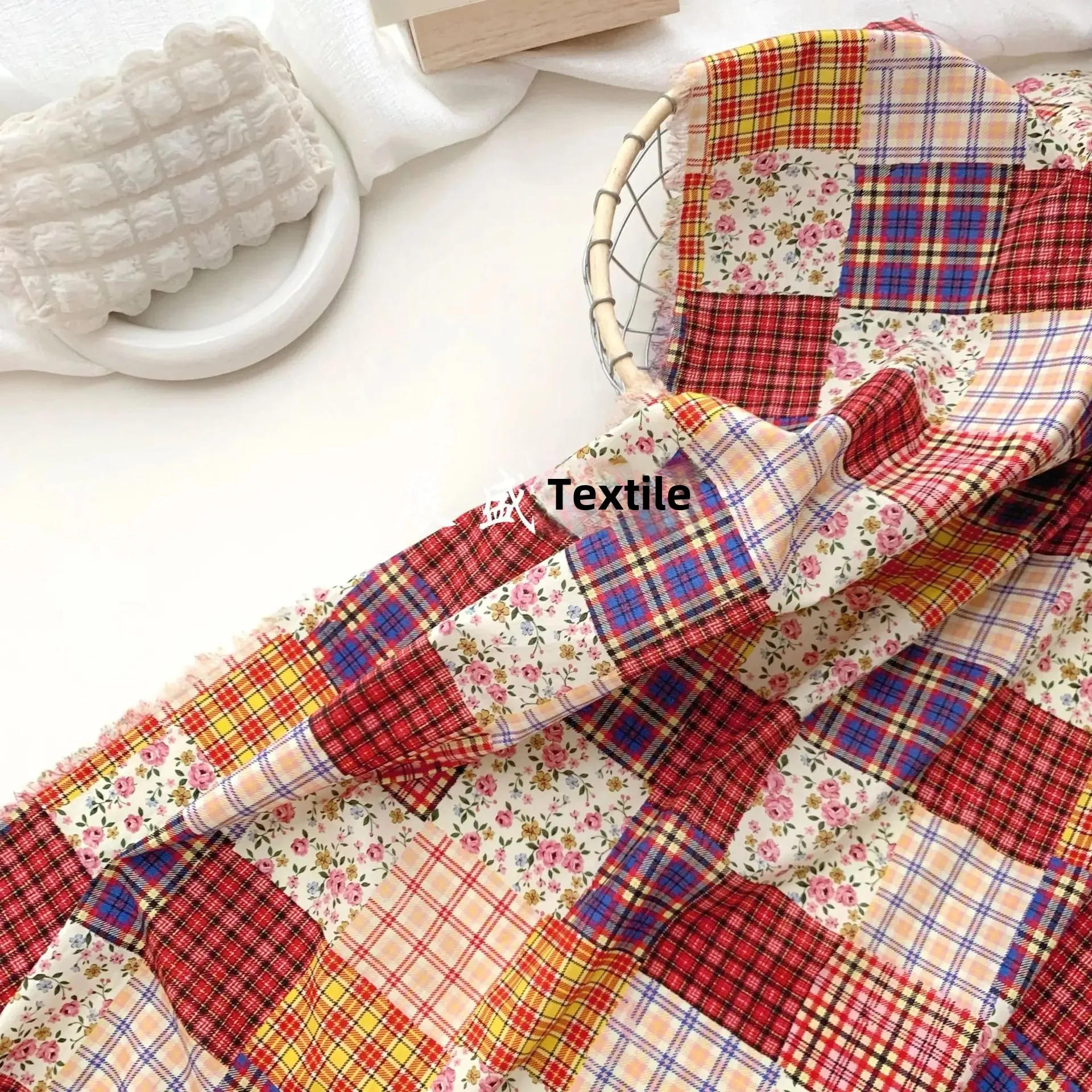 Colorful Pure Cotton Fabric Sugar Bean Grid Pattern Clothing Fabric for Bedding Skirts Children's Dresses Women's Dresses