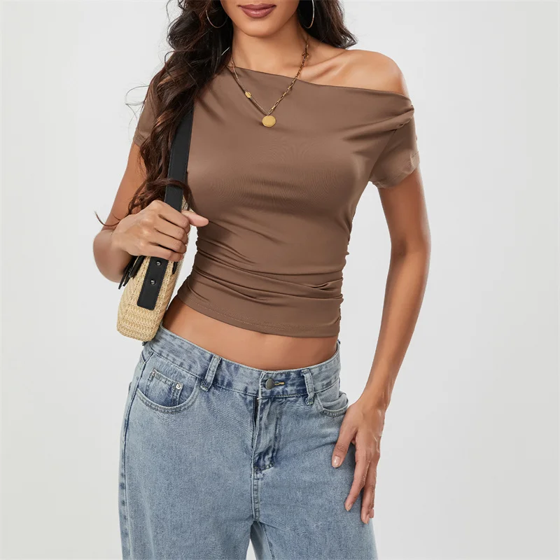 Top corto Y2K para mujer, ropa grunge de verano, camiseta fruncida sin mangas con hombros oblicuos, chaleco, ropa de calle de los años 2000
