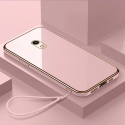 Luxury Square Plating Silicone Ultra-Thin Soft Phone Case for J7 Pro (Pink with lanyard)