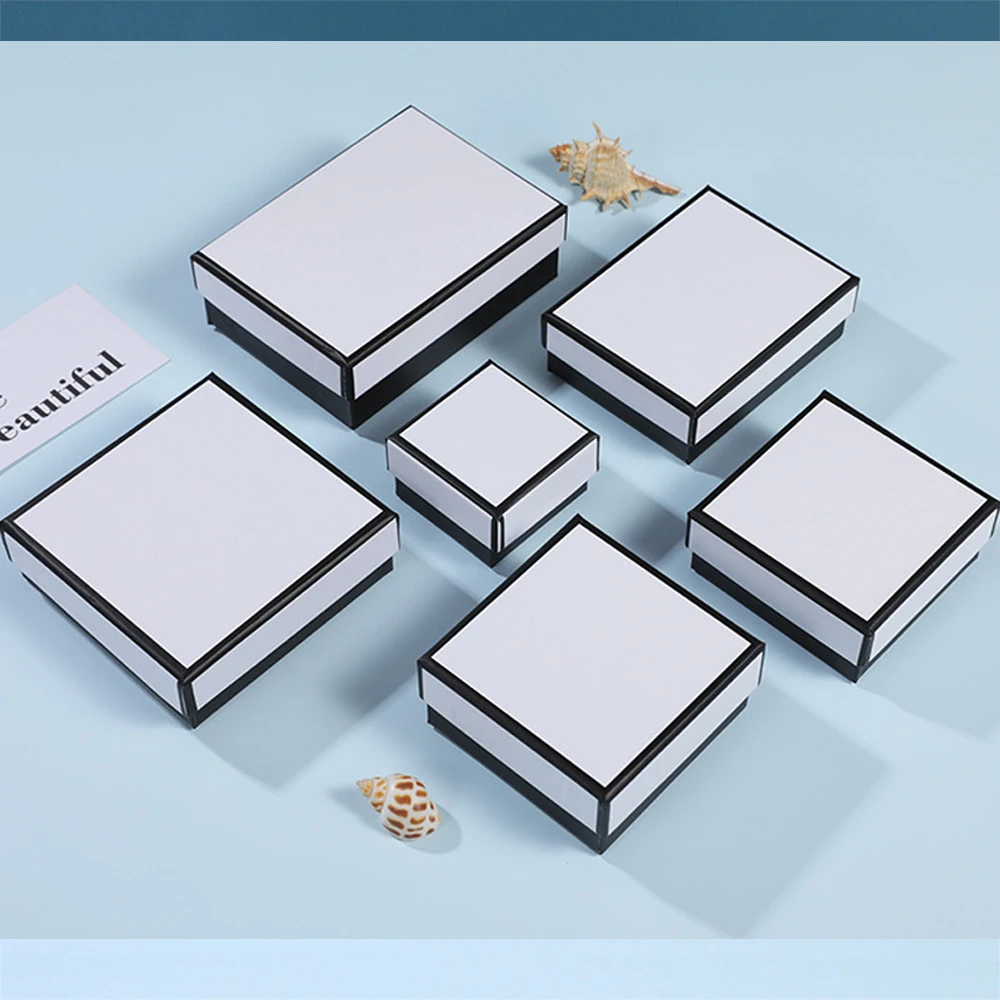 24pcs White Ring Box Earring Package Case Cute Ribbon Paper Necklace Wedding Stud Jewelry Organizer Storage Gift Caja Expositor