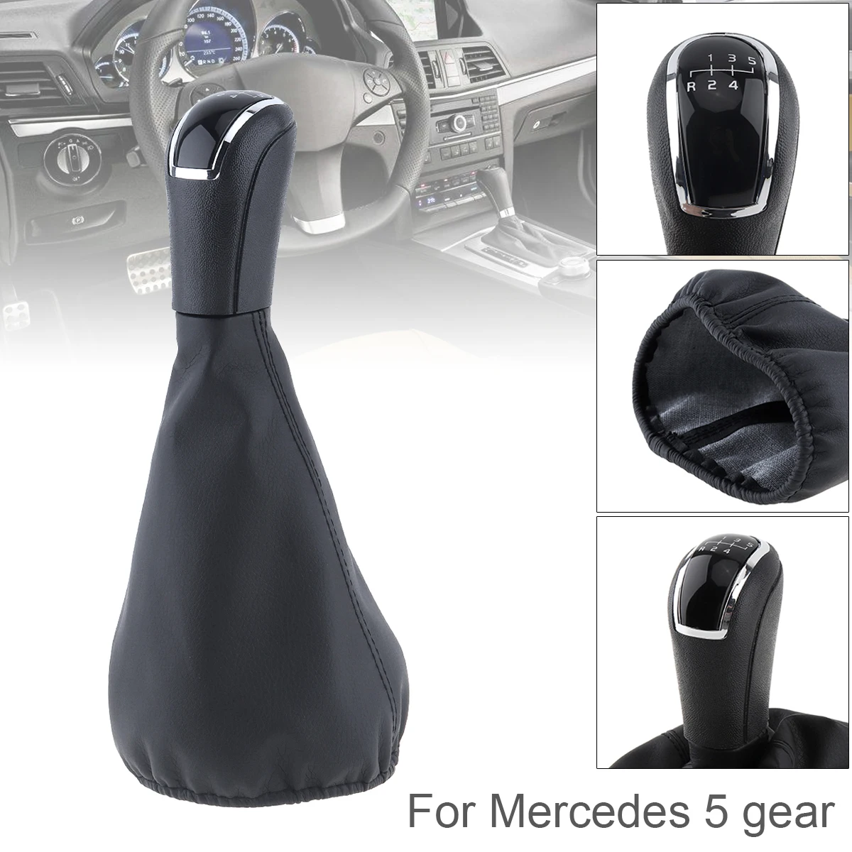 

5 Speed Black ABS+PU Leather Car Manual Gear Shift Handball Knob With Dust Cover for Mercedes Benz 1997-2004 / 5 Gear Models