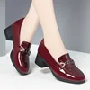 Vintage British Style Deep Mouth Patent Leather Shoes Women Pumps 2024 Spring Block High Heels Shoes Loafers Women Office Model 1