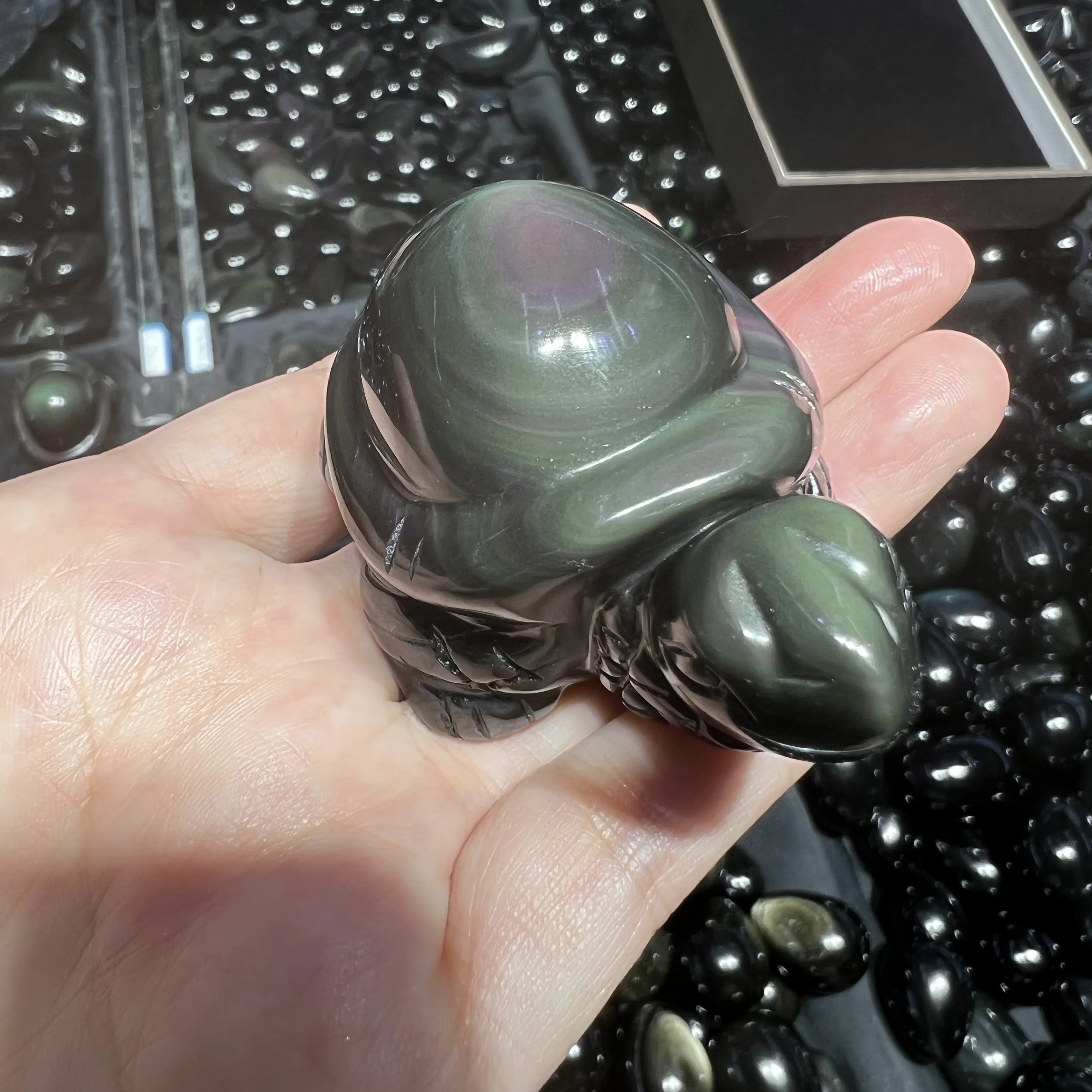 

Natural rainbow Obsidian tortoise carving Labradorite crystal turtle Figurine