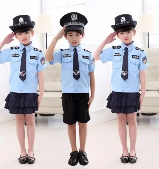 Costume d'officier de Police pour enfants, ensemble de Cosplay, v&ecirc;tements journ&eacute;e pour enfants