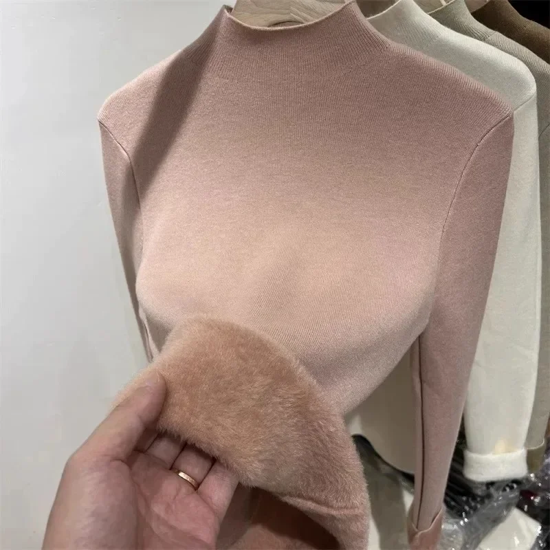 Autumn and Winter New Fashion Women's Long-sleeved Sweater Semi-turtleneck Slim-fit Casual Bottoming Shirt Knitwear Top