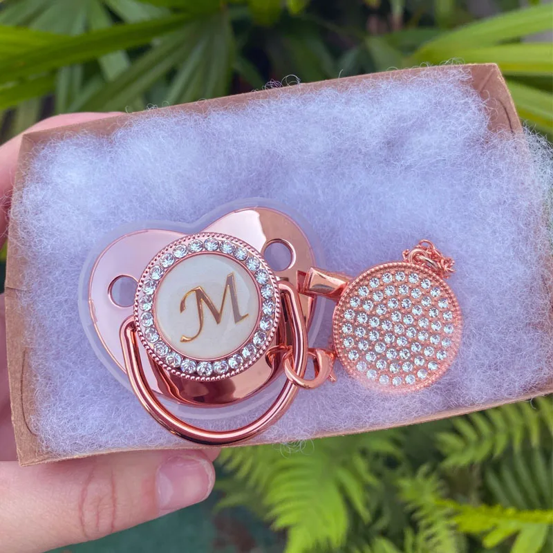 Newborn Baby Pacifier Clips Chain Rose Gold Bling Silicone Infant Pacifier Holder Baby Soother Nipple Dummy Shower Gifts pacifier clip chain accessories baby silicone accessories