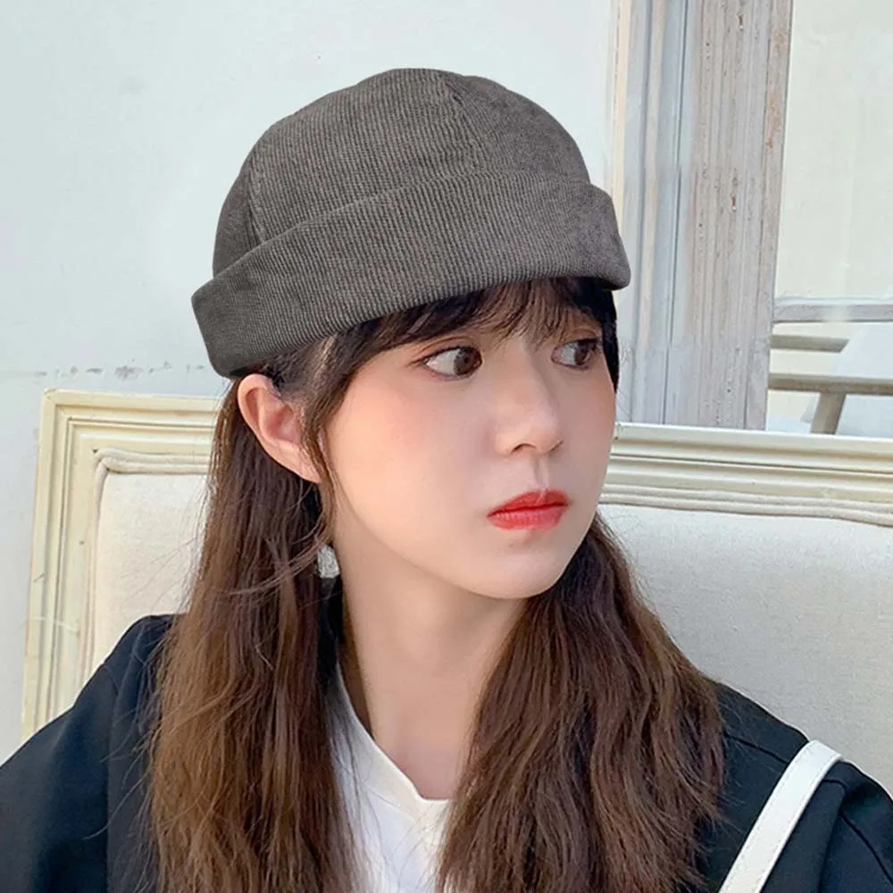 Corduroy Skullies Cap Brimless Beanie Hat Hip Hop Hats Women Men Summer Hats Portable Street Solid Color Men's Caps Gorras - 2