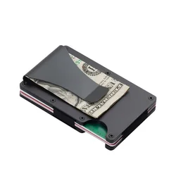 Luxury Designer RFID - Blocking Aluminum Card Holder with Metal Money Clip (Pure black)