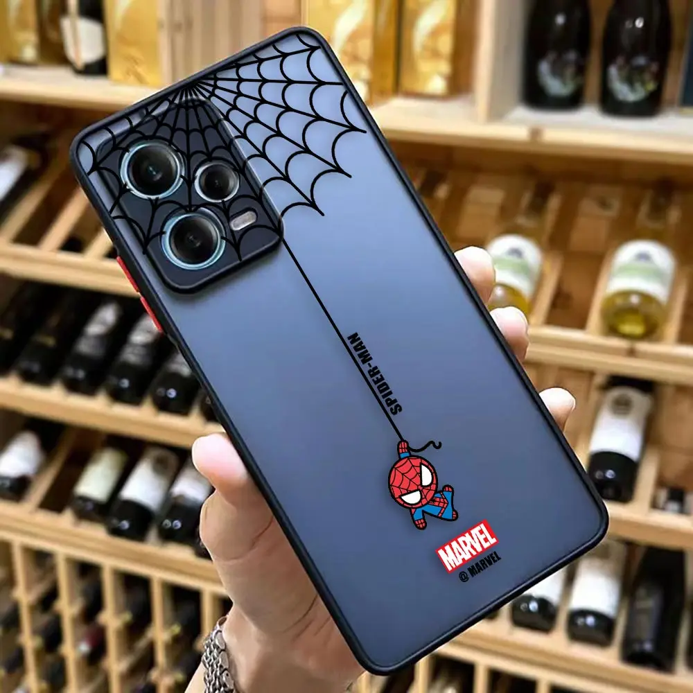 Matte Case for Redmi NOTE 12 11 10 11S 10S 9 9S 9T 8 7 6 5 3PRO PLUS 4G 5G Case Funda Shell Cartoon Marvel Spider-Man Spider Web