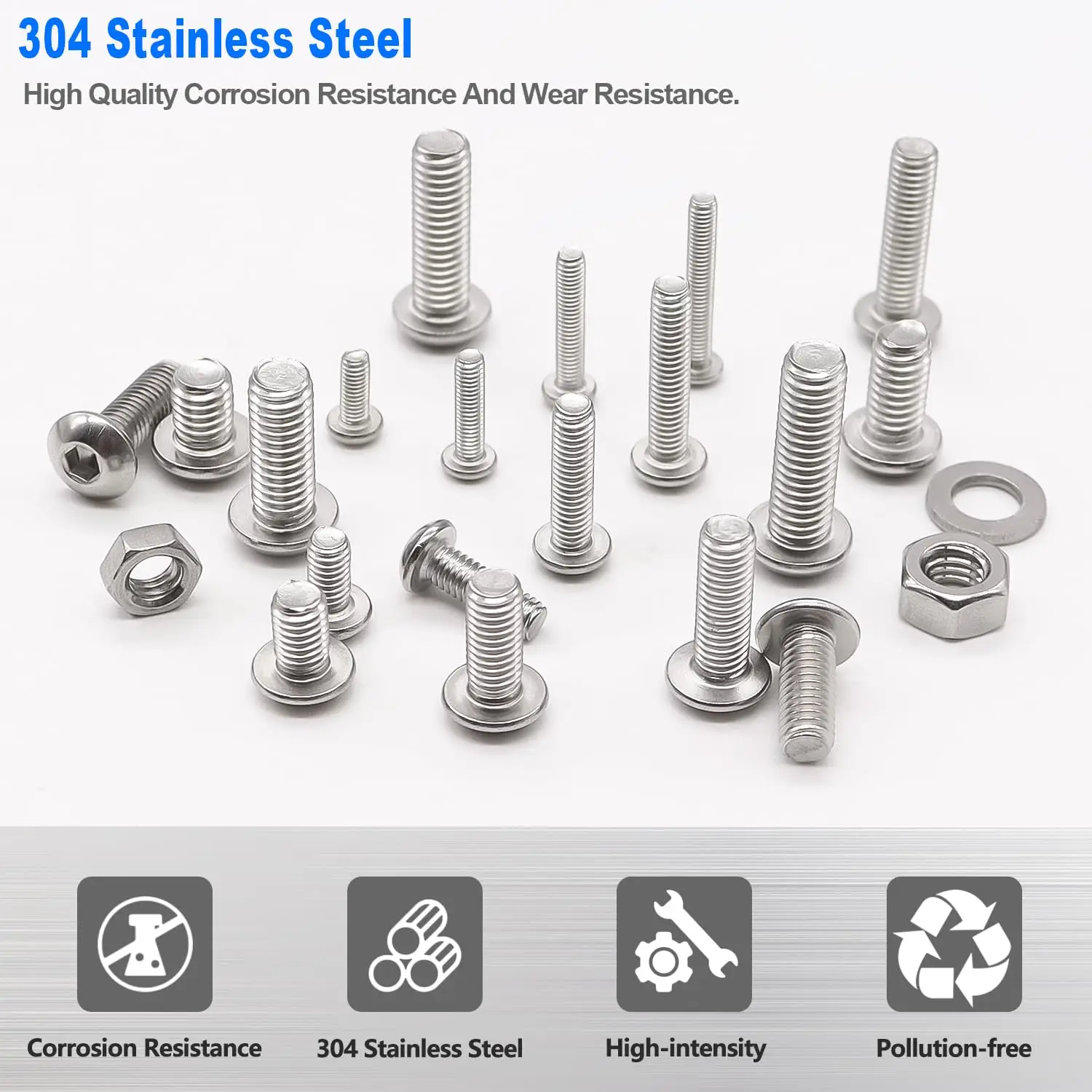 1080Pcs Stainless Steel 304 Fastener Hardware M2/M3/M4 Hexagon Socket Head Cap Screws Flat Washer with 3PCS Nuts Wrench Kit