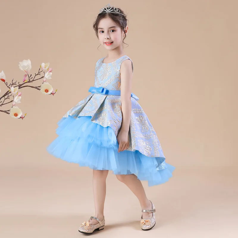 

2-10Y Elegant Princess Dresses Kid Flower Tulle Bow Gown Clothes Children Ball Gown Flower Girls Wear Little Girls Clothes