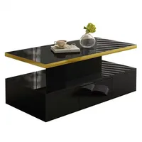 Table basse avec tiroir et LED, double plateau, compacte, pour le salon, espace de rangement discret, en aggloméré - Noir 7