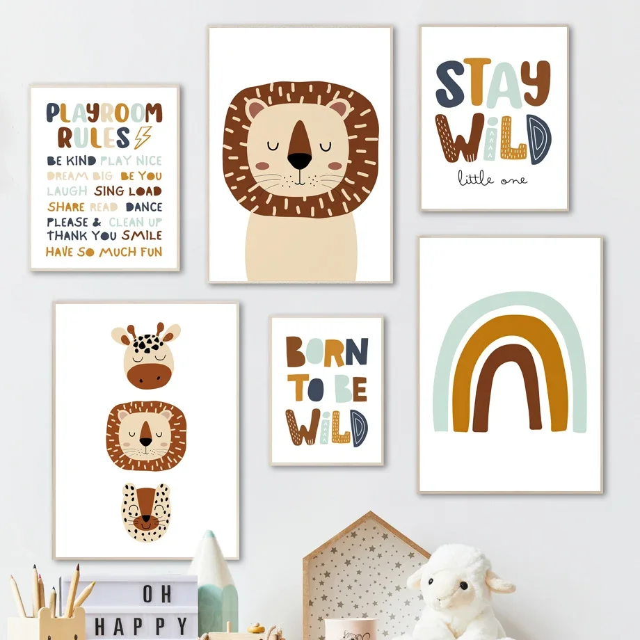 

Cartoon Lion Giraffe Cheetah Rainbow Wall Art Canvas Painting Nordic Posters And Prints Nursery Wall Pictures Baby Room Decor