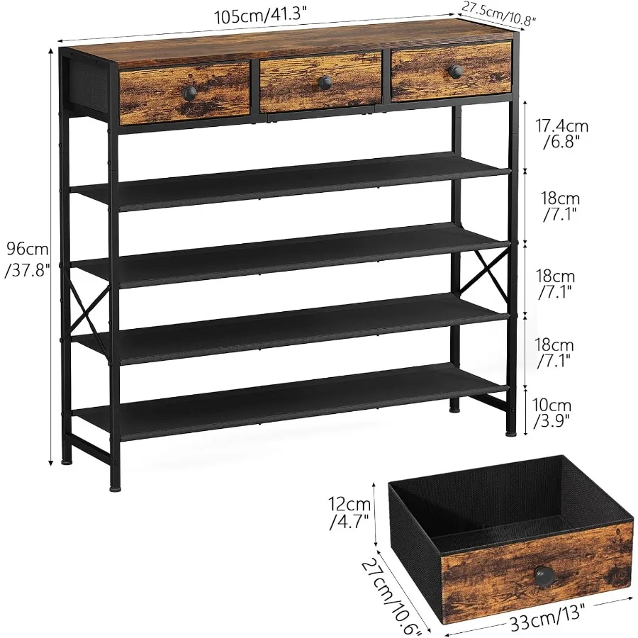 Shoe Rack 5 Tier Shoe Organizer with 3 Drawers Metal Shoe Storage for 2430 Pairs of Shoes with Fabric Shelves and Wooden Top Na