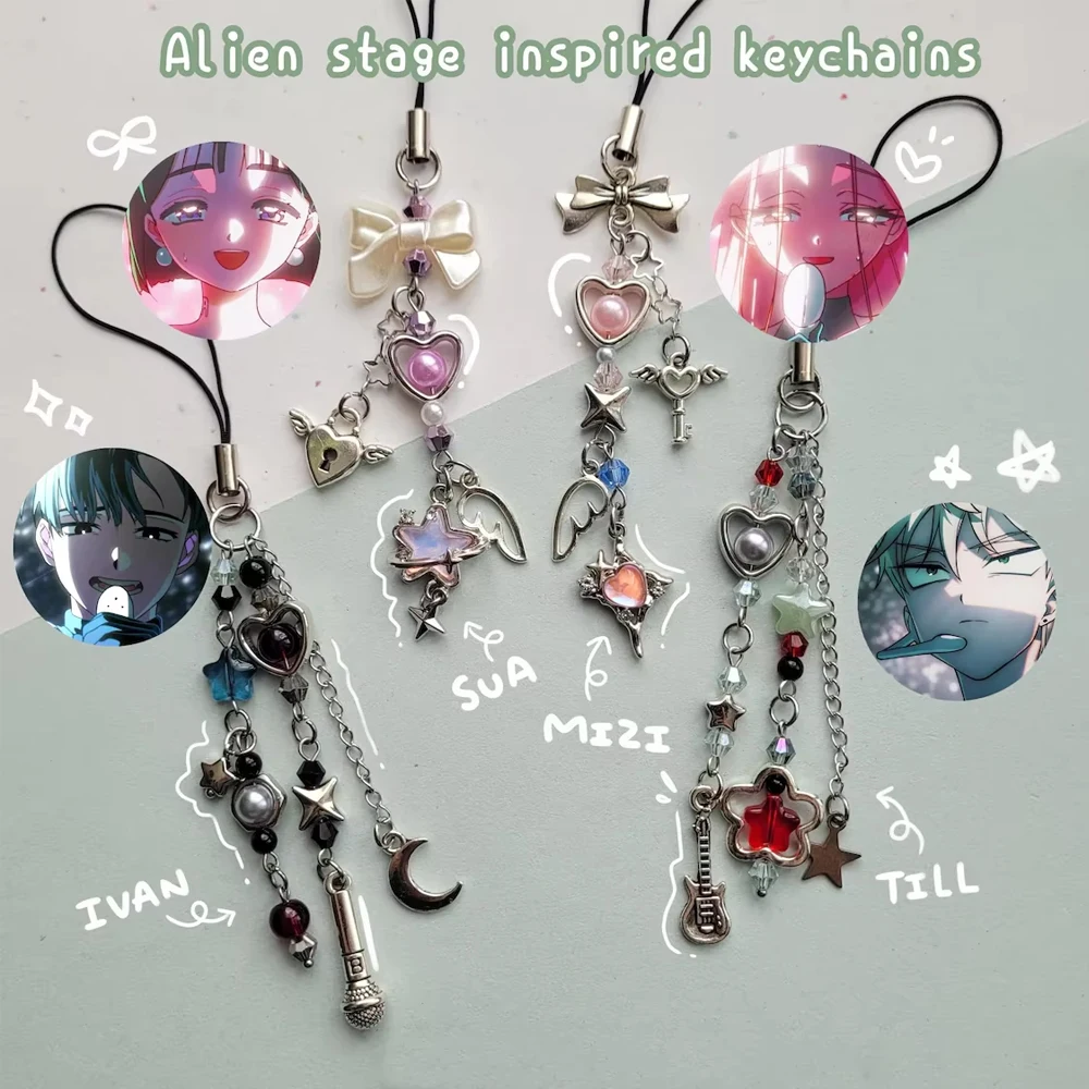 Anime Alien Heart Bow Keychain & Phone Charm - Versatile Backpack Decoration & Gift Accessory