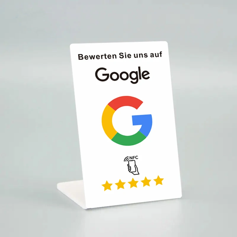 German French Arabic Writing Google Reviews NFC Stand Tap URL Social Business Review Cards