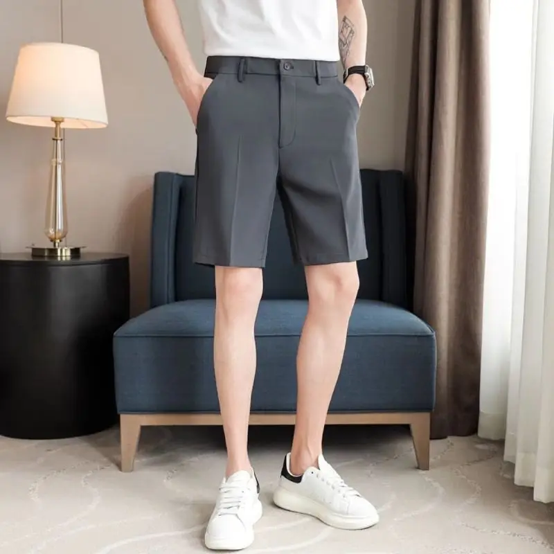 2024 New Summer Minimalist Casual Business Fashion Solid Color Versatile Slim Fit Straight Tube High-end Suit Shorts for Men
