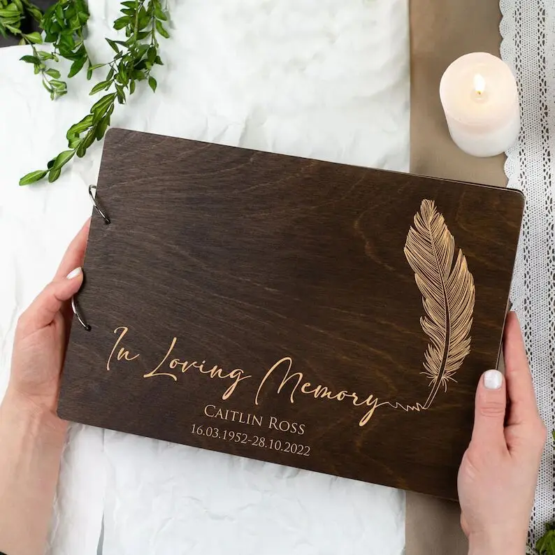 Memorial Guest Book, Celebration of Life Funeral Guest Book, Wood Guestook, In Loving Memory Sign In Engraved
