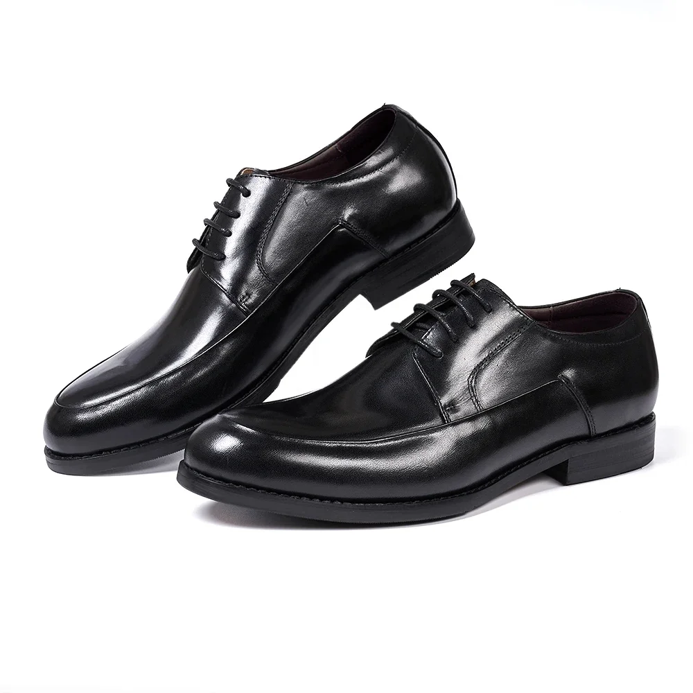 Italian Style Men Derby Shoes Handmade Genuine Leather Plain Toe Lace-Up Business Office Wedding Formal Dress Shoes for Men