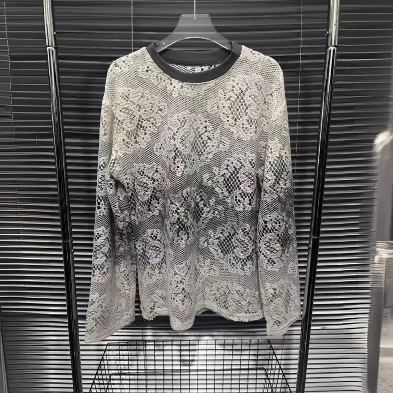 

New Spring Summer Thin And Loose Knit Sweater Gradient Color Hook Flower Hollowed Out Sexy Long Sleeved Top 2024 Y 2 K