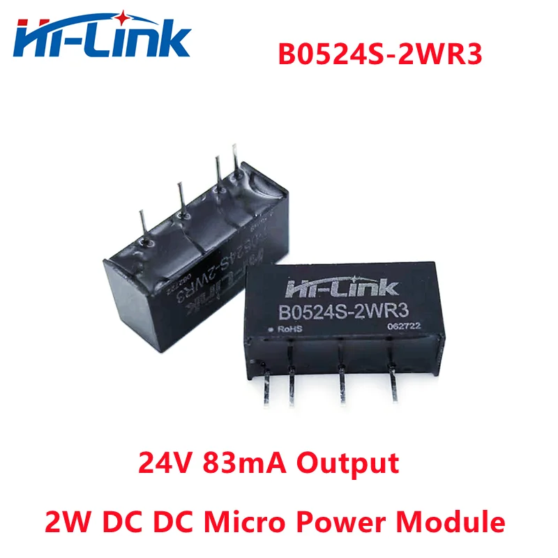 

Hi-Link 10pcs/lot Ultra Mini B0524S-2WR3 DC to DC Step Down Converter 2W 5V to 24V 83mA Output DCDC Switch Power Supply Module