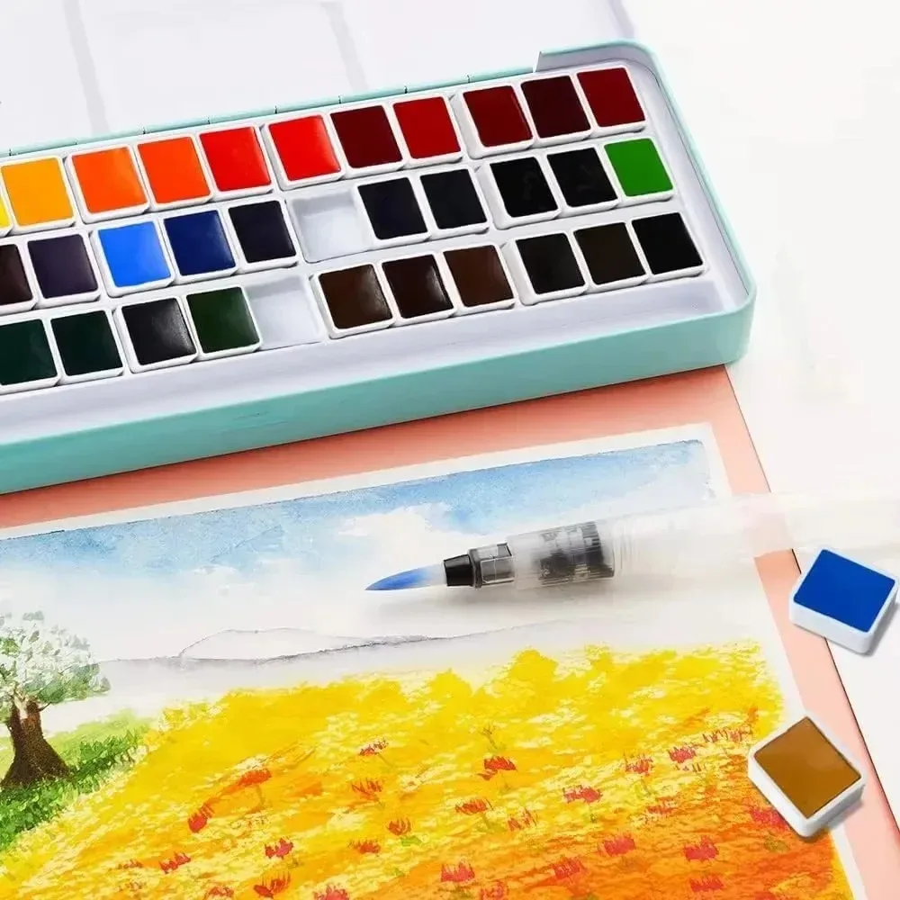 MeiLiang Watercolor Paint Set 36 Vivid Colors in Pocket Box with Metal Ring and Watercolor Brush Perfect for Students Beginne