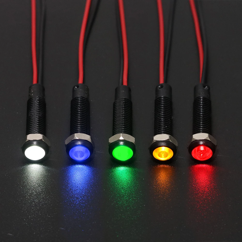 6mm LED Kunststoff Anzeige Licht Pilot Schwarz Körper Warnung Signal Lampe 3V 6V 24V 110-220V Rot Gelb Blau Grün Weiß 1pc – Detail 3