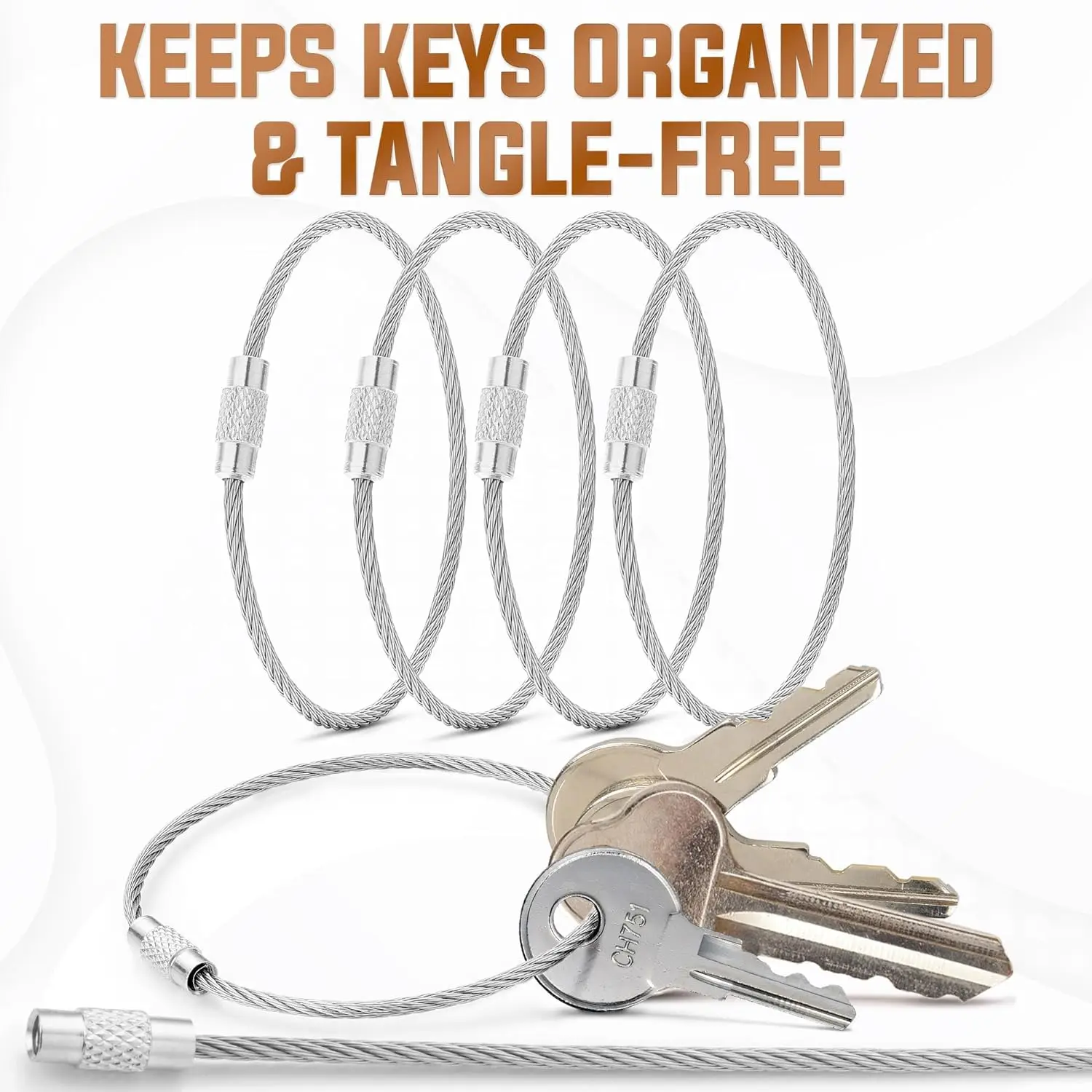 5-25 Pcs 6 inch Metal Luggage Tags Loops Wire Keychain Cable Stainless Steel Key Tags Loops Large Cable Key Rings ID Tag Keepers 3