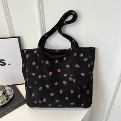 Strawberry Corduroy Large-Capacity Fashionable Tote Bag (Black)