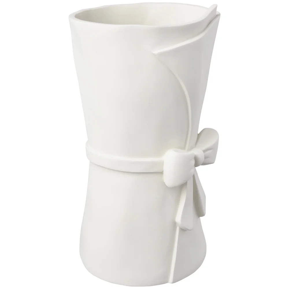Large White Resin Vase with Bow 4