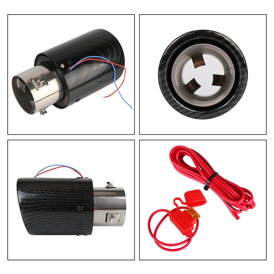 car cigarette lighter pipe Carbon Fiber Tail pipes 63-65mm Inlet With Red/Blue LED Flaming Luminous  Universal Car Modified Car Exhaust Muffler Pipe