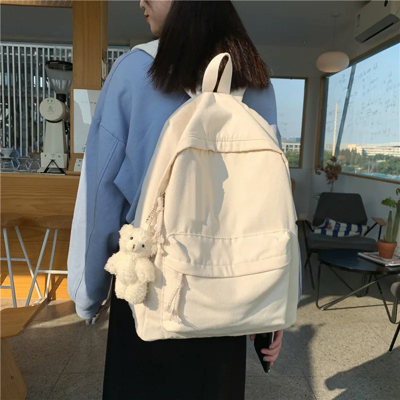 

Backpack Fashion Simple Pure Color Schoolbag Female College Students Simple Backpack Male Cross-border Cotton Canvas Backpack