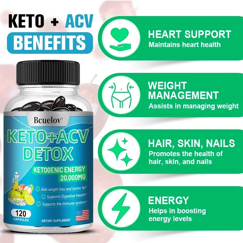 Keto + ACV Detox-20,000 mg Apple Cider Vinegar for Digestion, Detoxification, Weight Management and Fat Burning