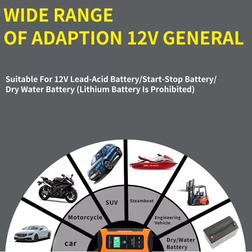12V 10A Car Battery Charger Lcd Touch Screen Display Automatic Smart Battery Charger Pulse Repair Chargers Wet Dry Lead Acid