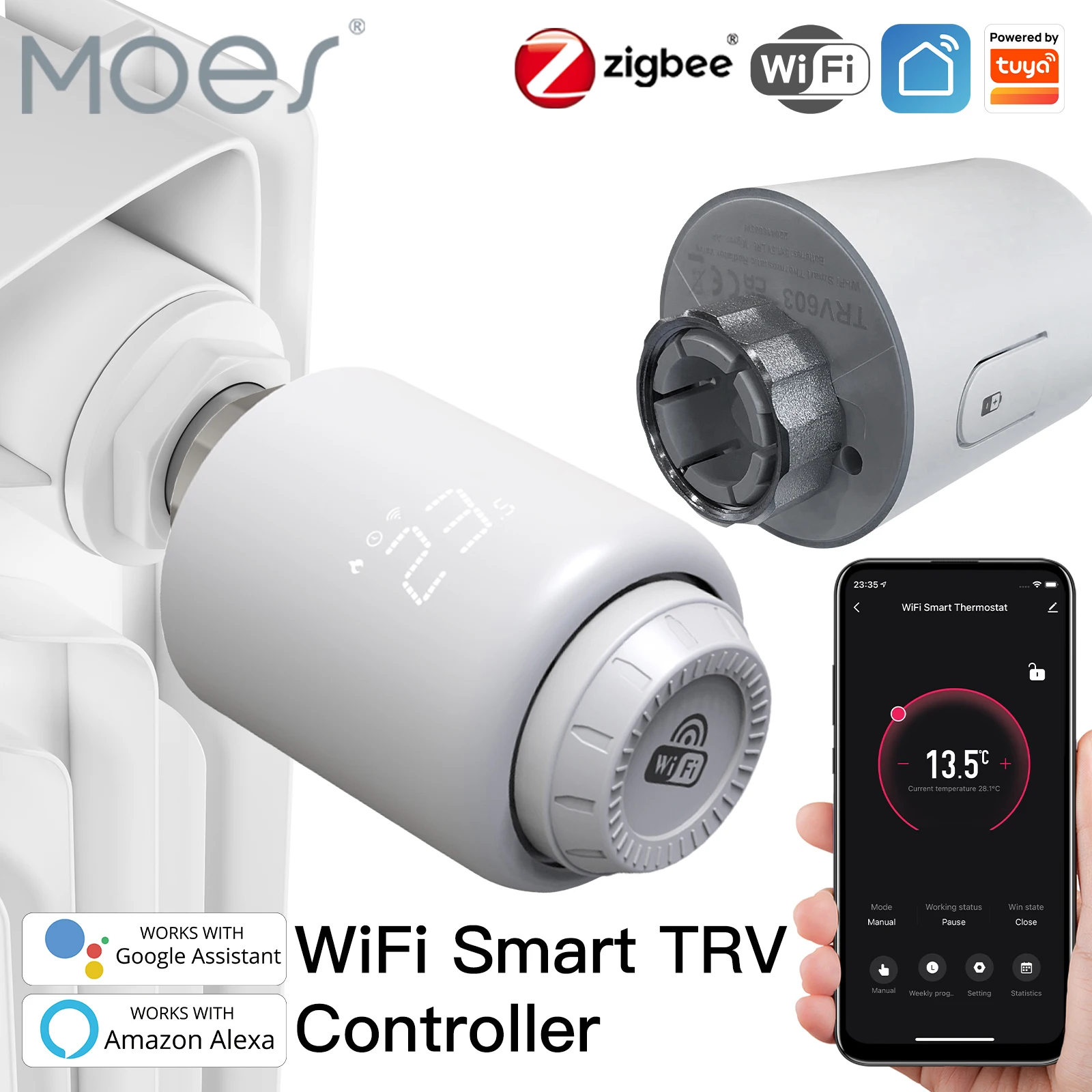 Moes Tuya สมาร์ท WiFi หม้อน้ำ Thermostatic วาล์วอุณหภูมิความร้อน Controller Alexa Google Voice รีโมทคอนโทรล 1