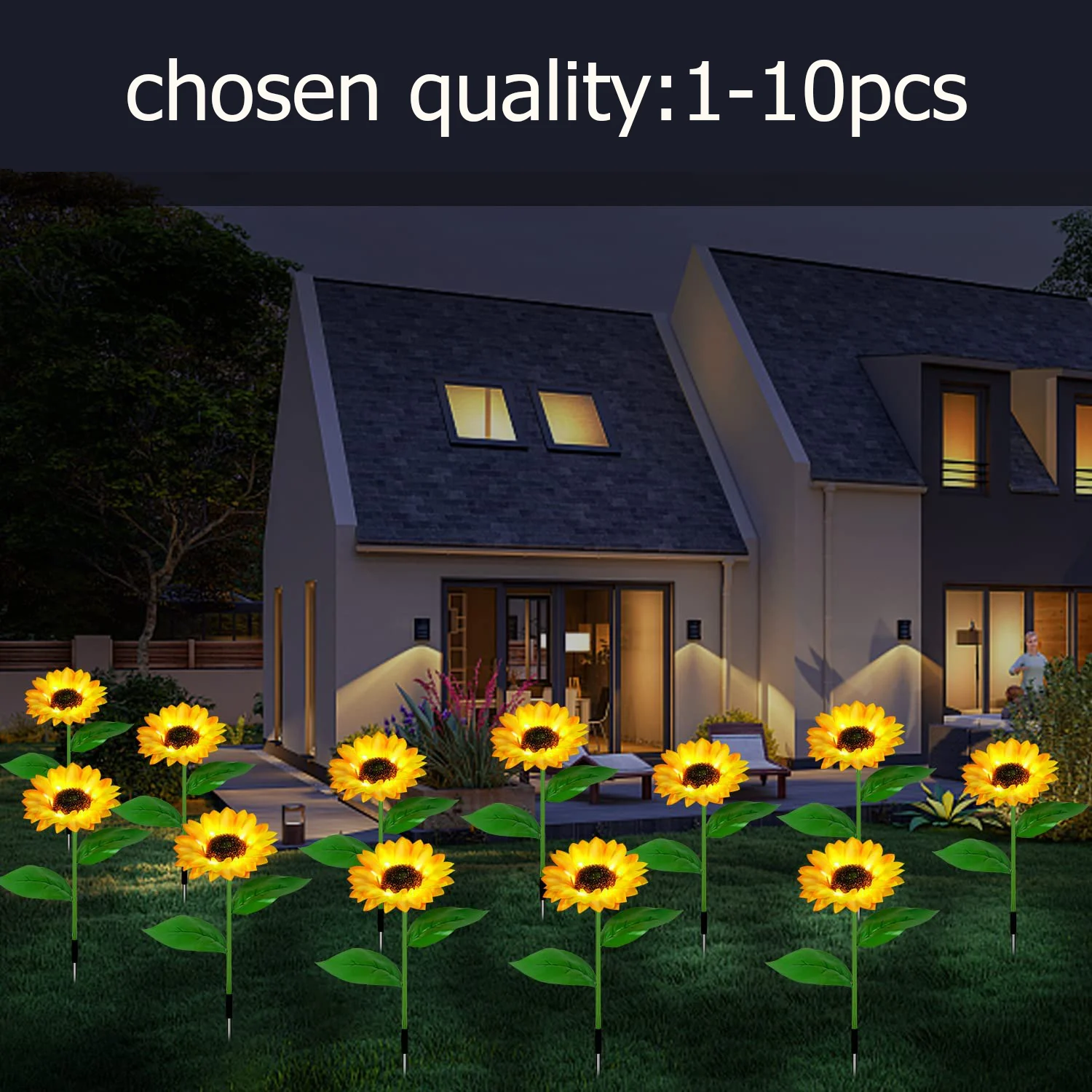 10 Pack Outdoor Solar Sunflower Lights Garden Decor Waterproof Decorative Garden Stakes Christmas Patio Yard Pathway Wedding