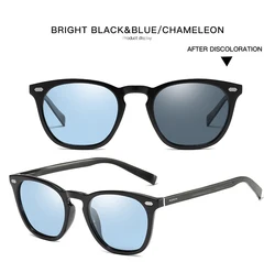 AORON Unisex Classic Round Polarized Photochromic Sunglasses with TR Frame & Aluminum - Magnesium Temples - L (Blue Photochromic)