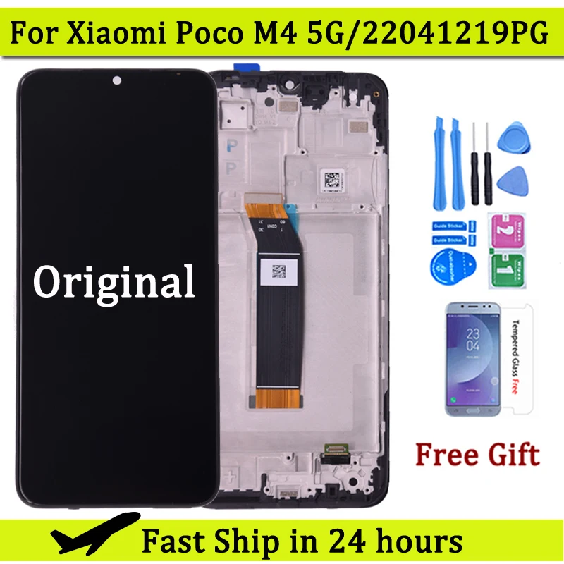 6.58Original For Xiaomi Poco M4 5G LCD Display Touch Screen Digitizer LCD Replacement Parts For POCO M4 5G 22041219PG Display original for xiaomi redmi 10 lcd display touch screen digitizer assembly for redmi 10 lcd with frame replacement repair parts